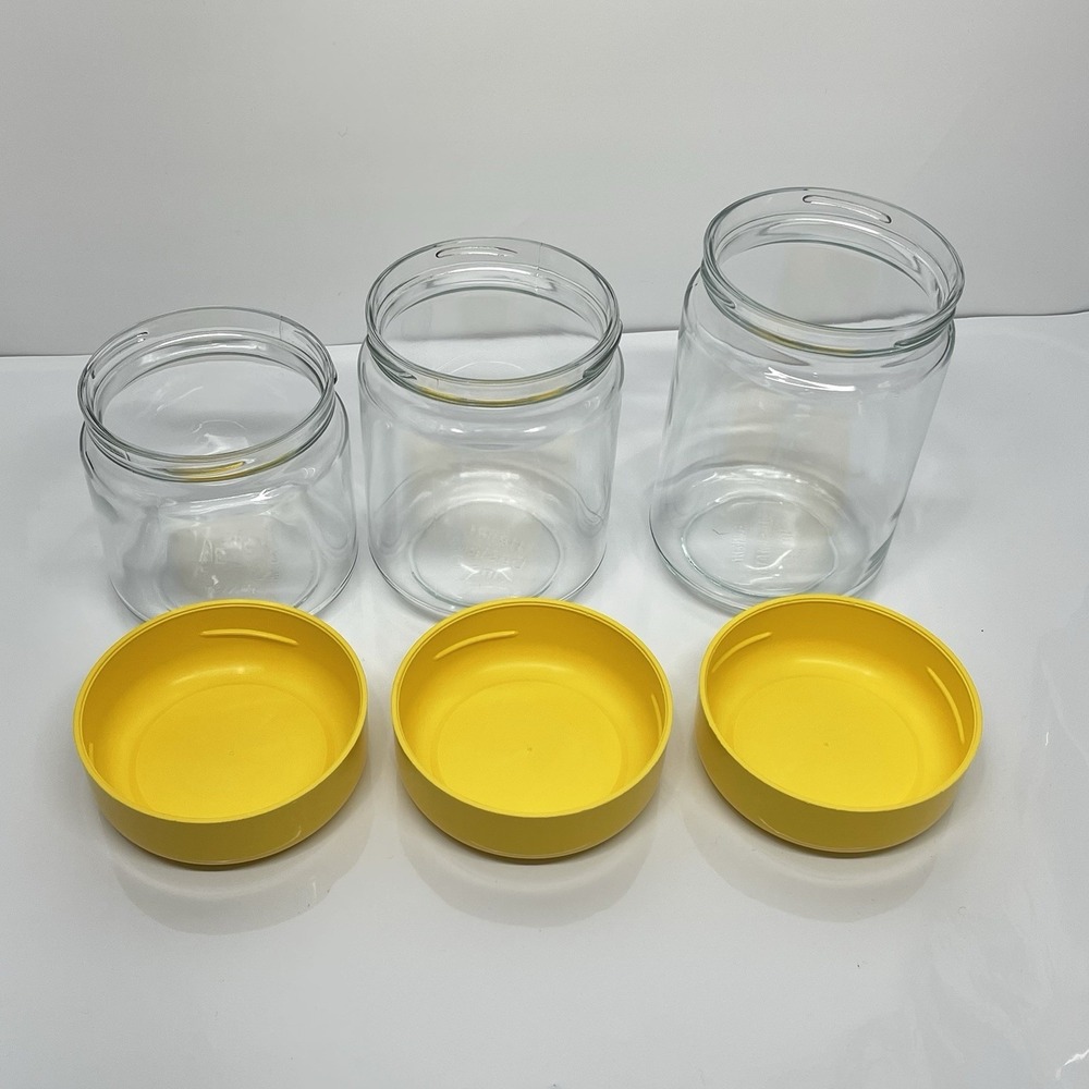 Heller Designs Massimo Vignelli Vintage Yellow Lid Jars Canisters MCM Set Of 3 - Picture 3 of 11